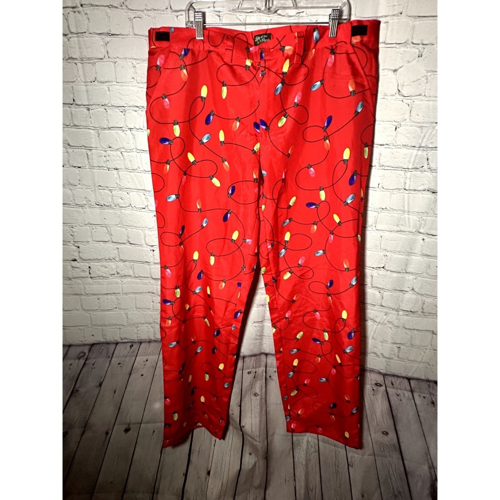 Life of the Party Mens Red Christmas Lights Holiday Festive Pants XXL Novelty